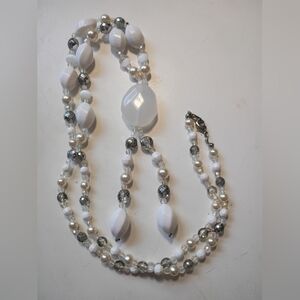 Vintage White and Silver Beaded Necklace